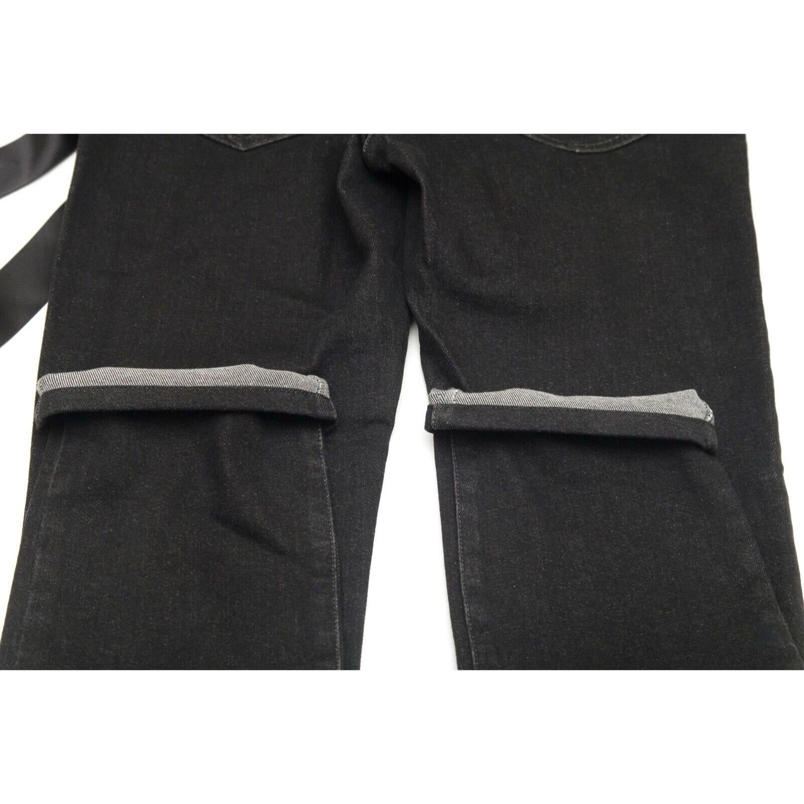 CHANEL Black Jeans Denim Straight Leg Mid-Rise Belt Rome Pockets Sz 38 For Sale 1