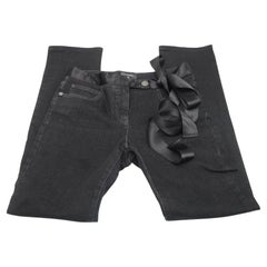 CHANEL Schwarze Jeans Denim gerades Bein mit Mid-Rise Gürtel Rome Taschen Gr. 38