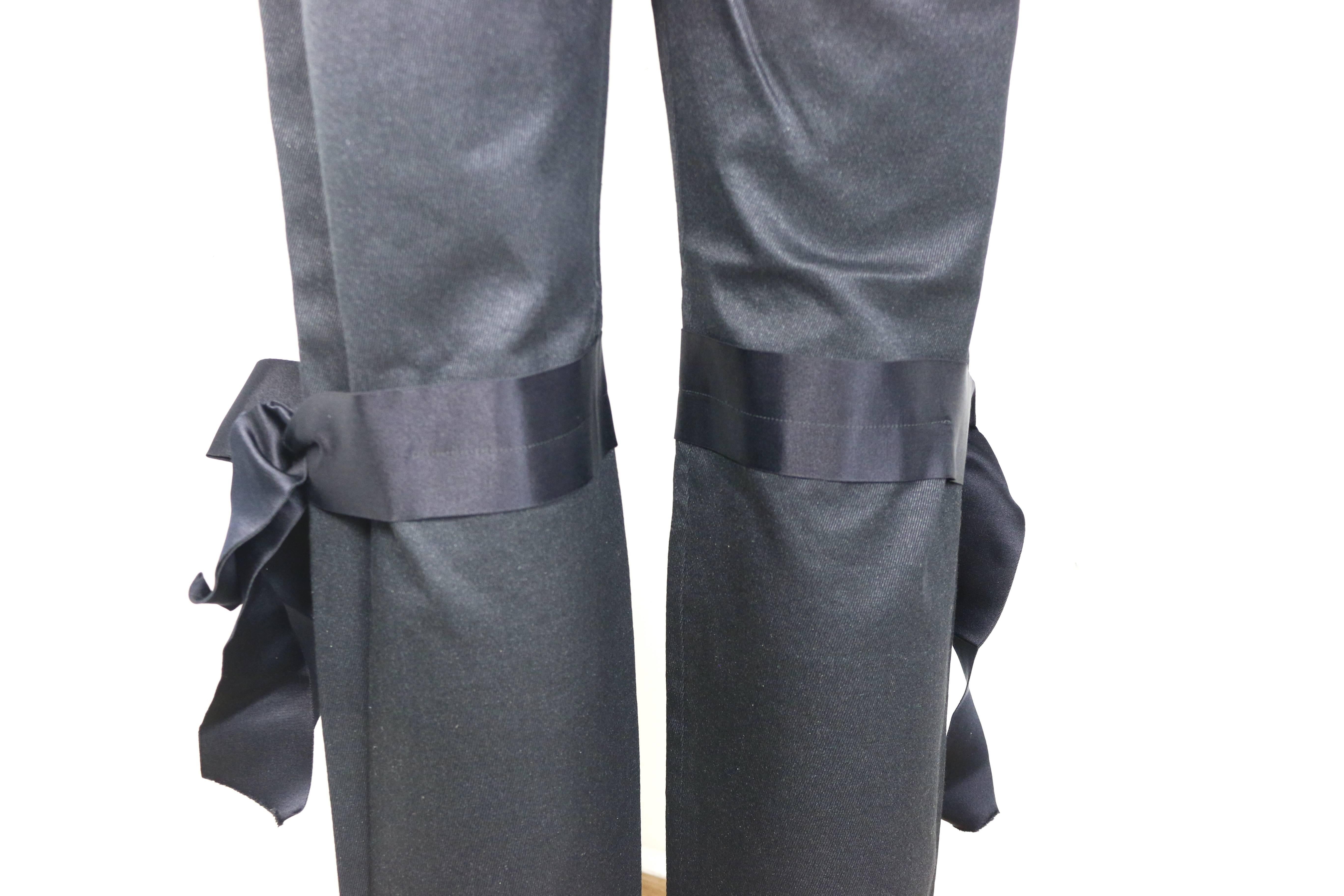 Chanel Black Jeans with Silk Tied Bows  For Sale 1