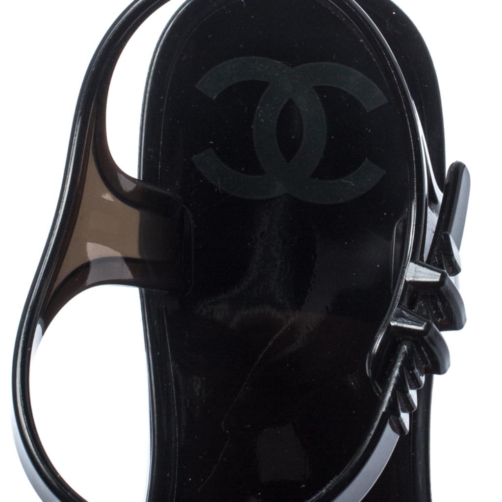 Chanel Black Jelly Camelia Thong Flat Sandals Size 36 3