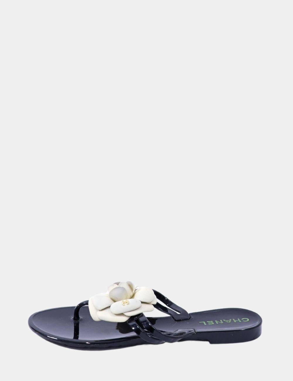 De las mujeres Chanel Negro Camelia Jelly Slip On Slides EU 36