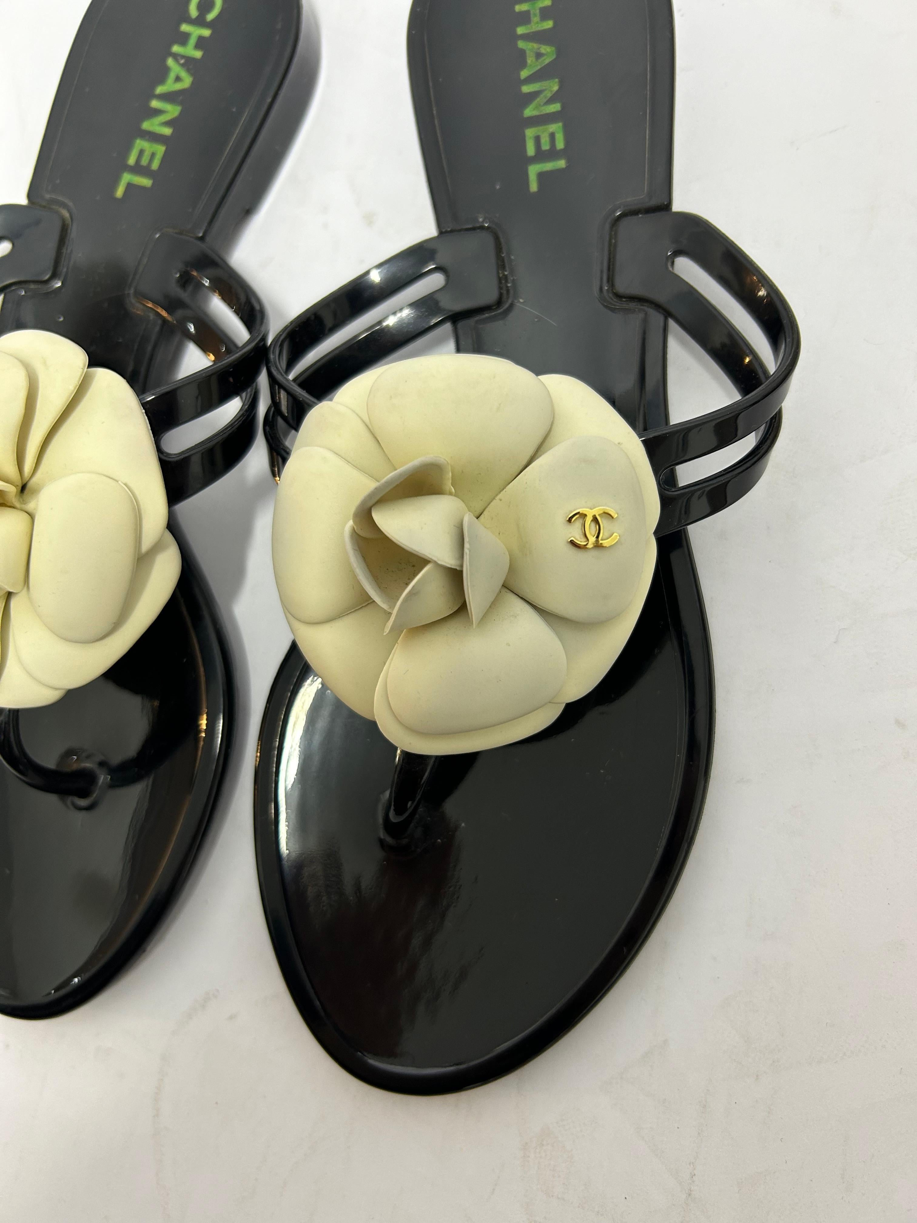 Chanel Negro Camelia Jelly Slip On Slides EU 36 1