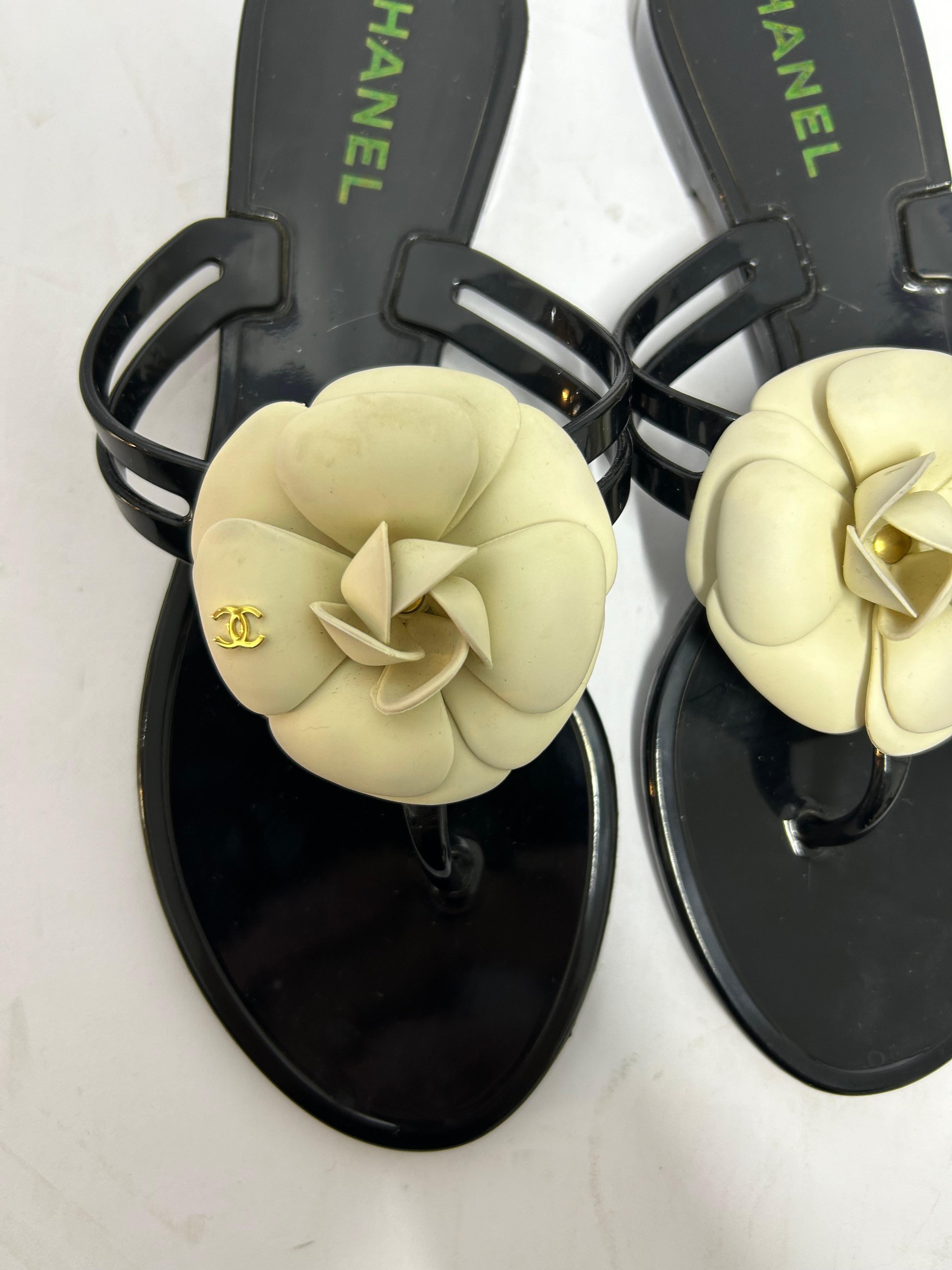 Chanel Negro Camelia Jelly Slip On Slides EU 36 2