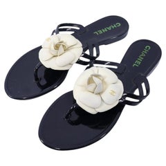 Chanel Negro Camelia Jelly Slip On Slides EU 36