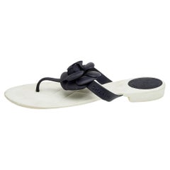 Used Chanel Black Jelly Camellia Thong Sandals Size 42