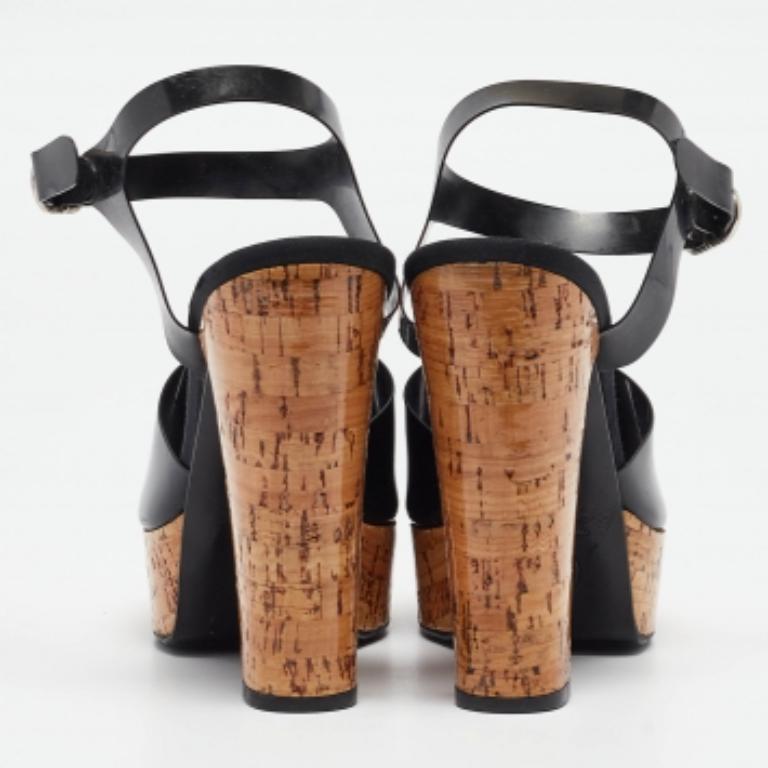 Chanel Black Jelly CC Cork Platform Ankle Strap Sandals Size 39 État moyen - En vente à Dubai, Al Qouz 2
