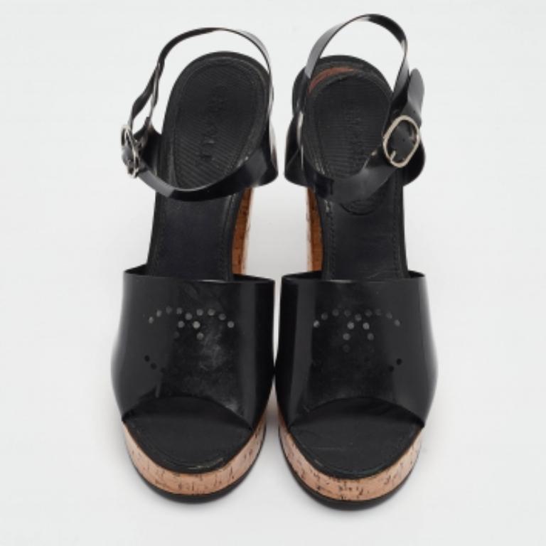 Chanel Black Jelly CC Cork Platform Ankle Strap Sandals Size 39 en vente 2