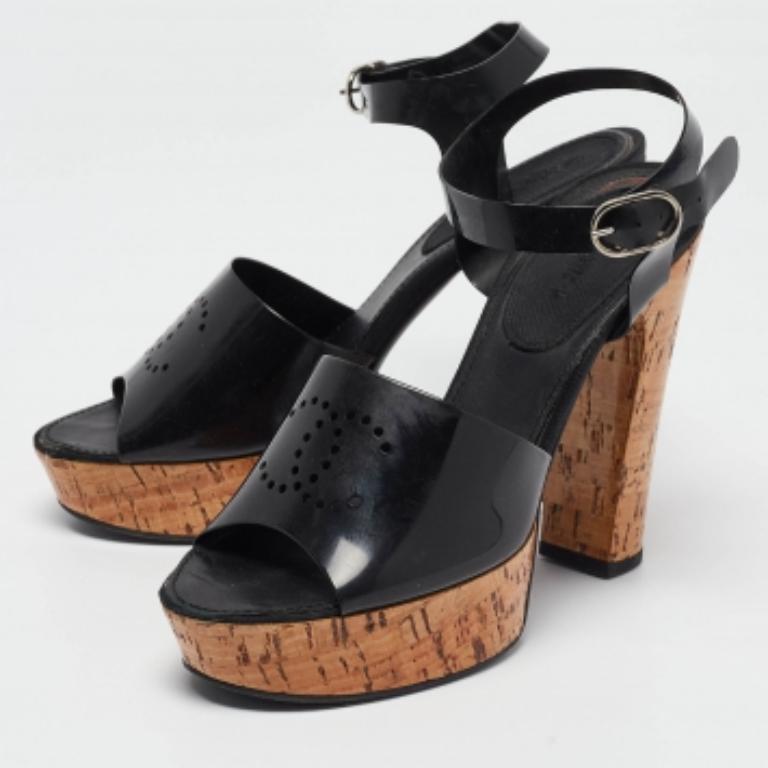 Chanel Black Jelly CC Cork Platform Ankle Strap Sandals Size 39 en vente 3