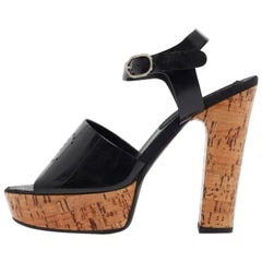 Chanel Nero Jelly CC Cork Platform Ankle Strap Sandali Taglia 39