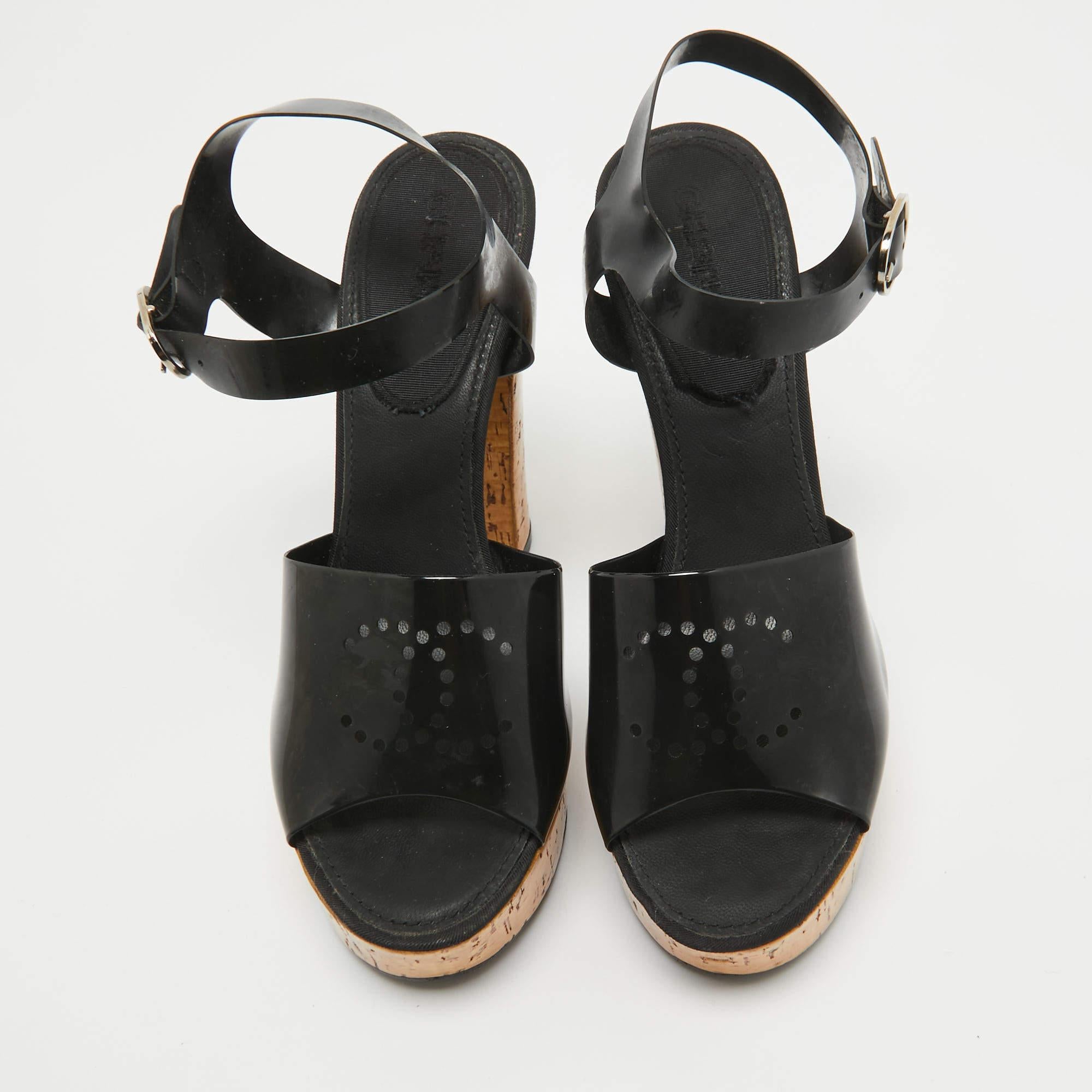 Noir Chanel - Sandales à plateforme en liège et gelée - Taille 37,5