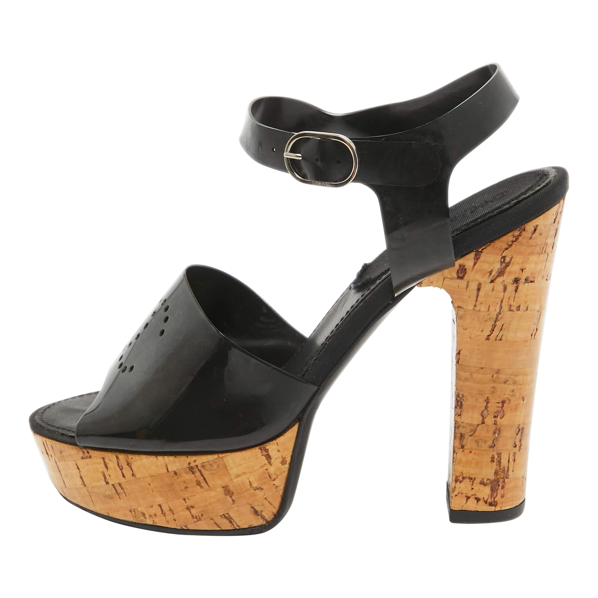 Chanel - Sandales à plateforme en liège et gelée - Taille 37,5