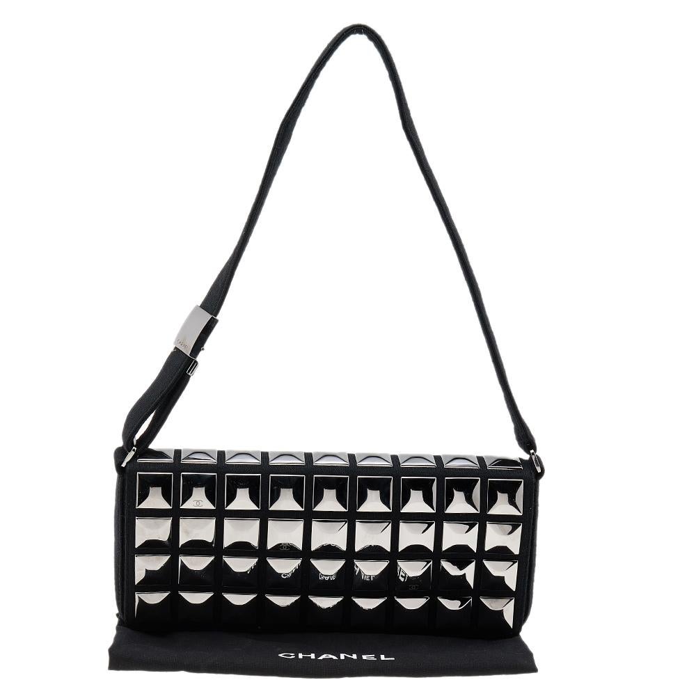 Chanel Black Jersey CC Pyramid Stud Flap Bag 9