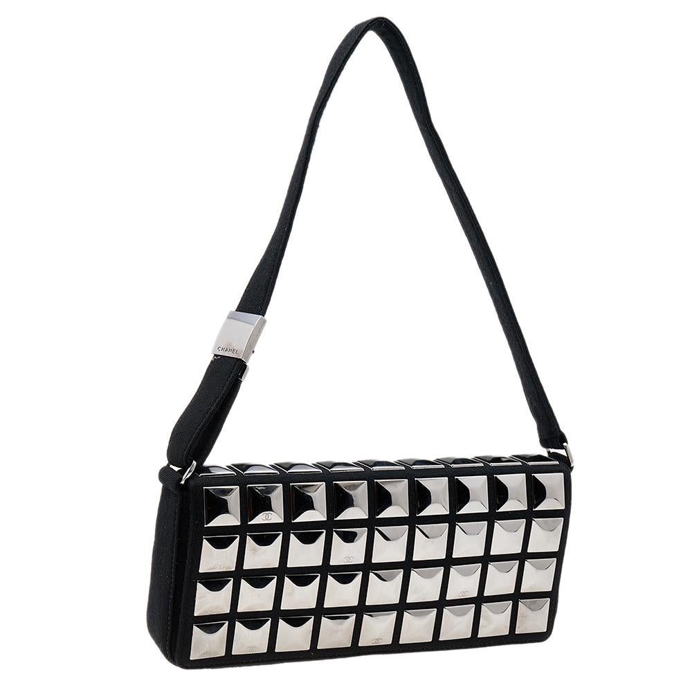 Women's Chanel Black Jersey CC Pyramid Stud Flap Bag