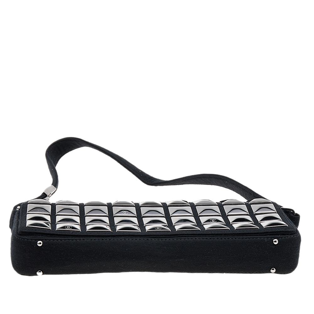 Chanel Black Jersey CC Pyramid Stud Flap Bag 1