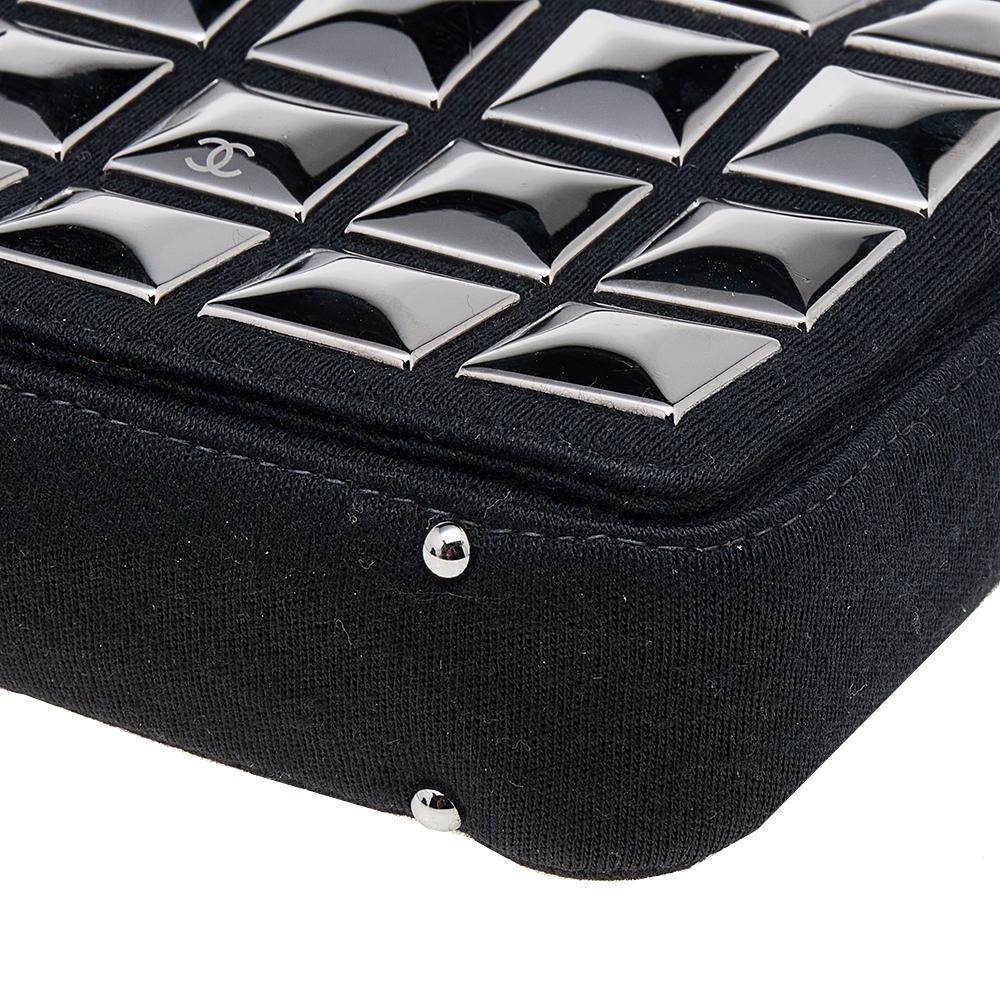 Chanel Black Jersey CC Pyramid Stud Flap Bag 5