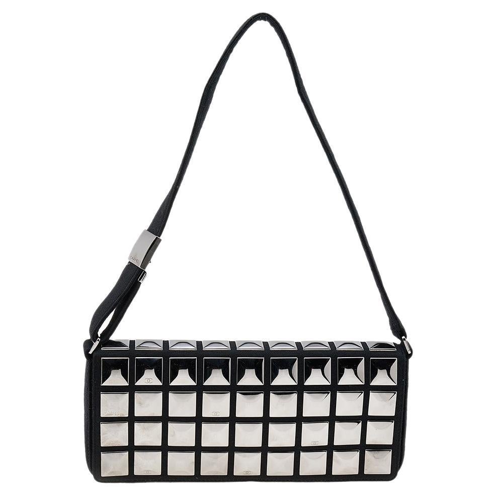 Black and White Chanel Tweed Classic Flap Bag with Swarovski Crystals For  Sale at 1stDibs