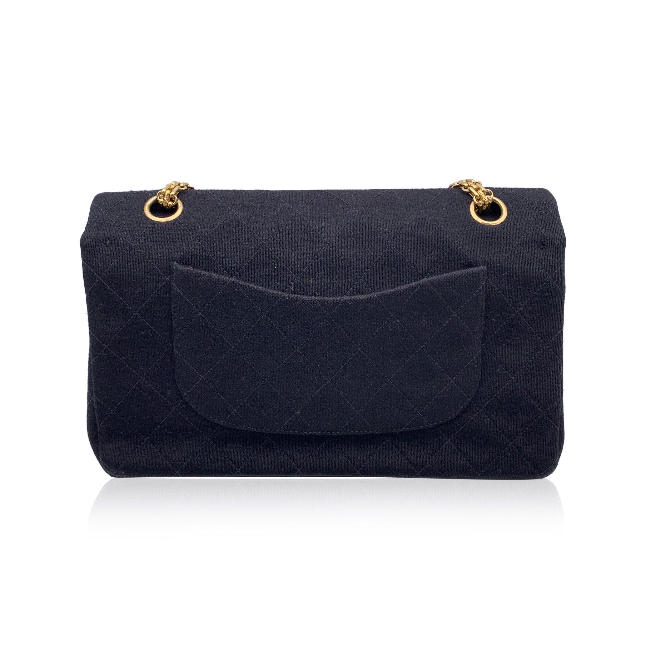 Chanel Black Jersey Double Flap Timeless 2.55 Bag Mademoiselle Chain In Good Condition In Rome, Rome