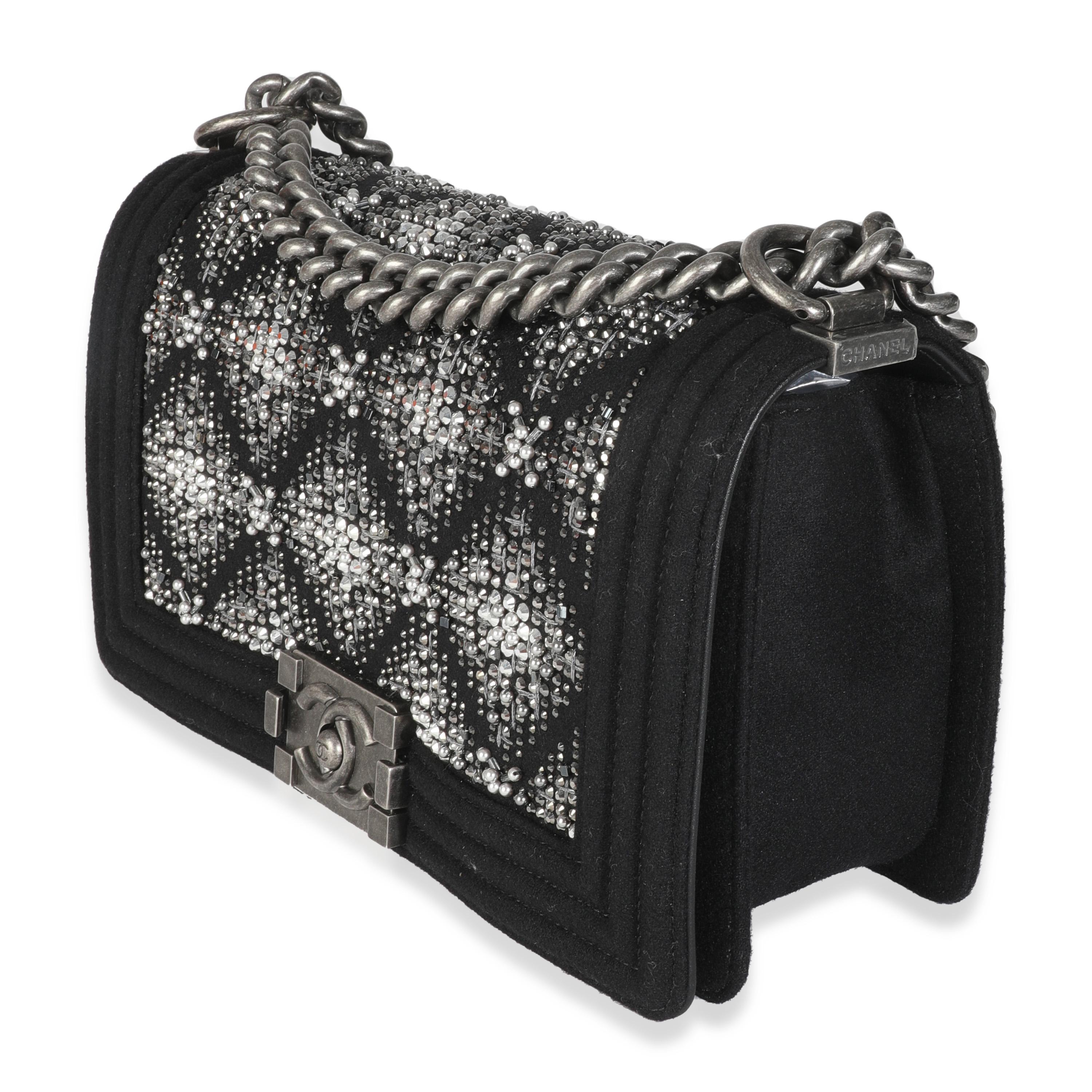 Women's Chanel Black Jersey Strass Old Medium Boy Bag For Sale