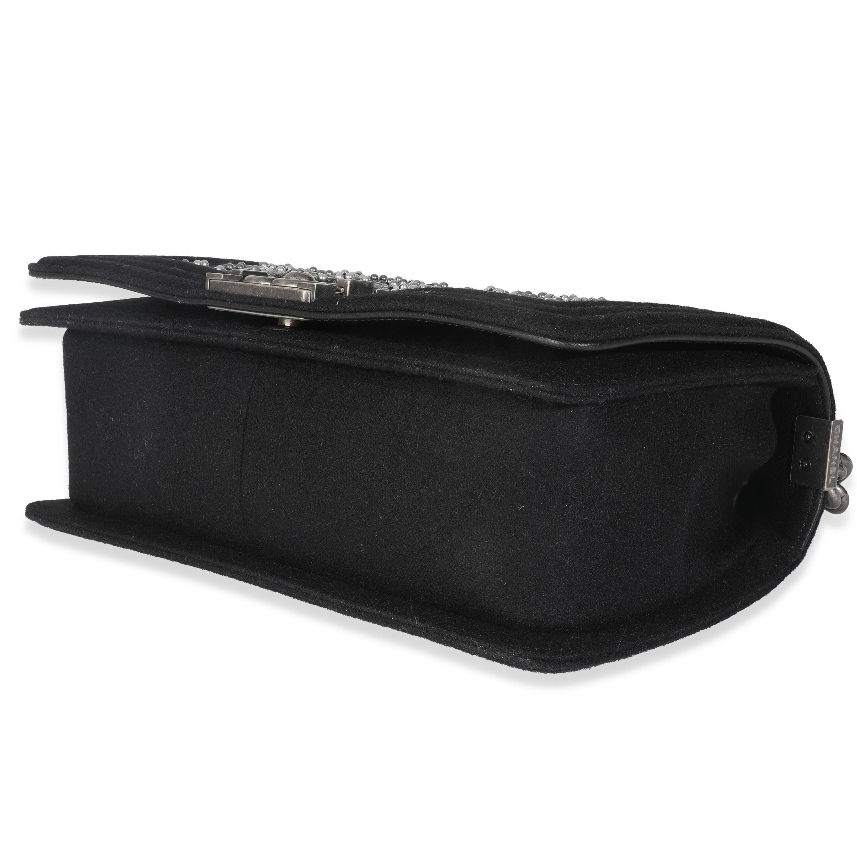 Chanel Black Jersey Strass Old Medium Boy Bag For Sale 1