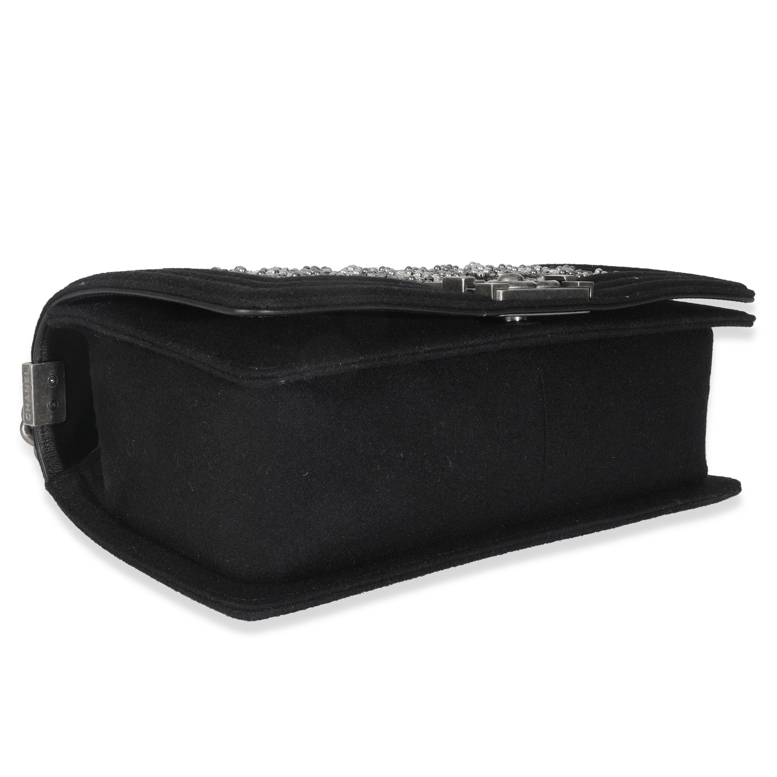 Chanel Black Jersey Strass Old Medium Boy Bag For Sale 3