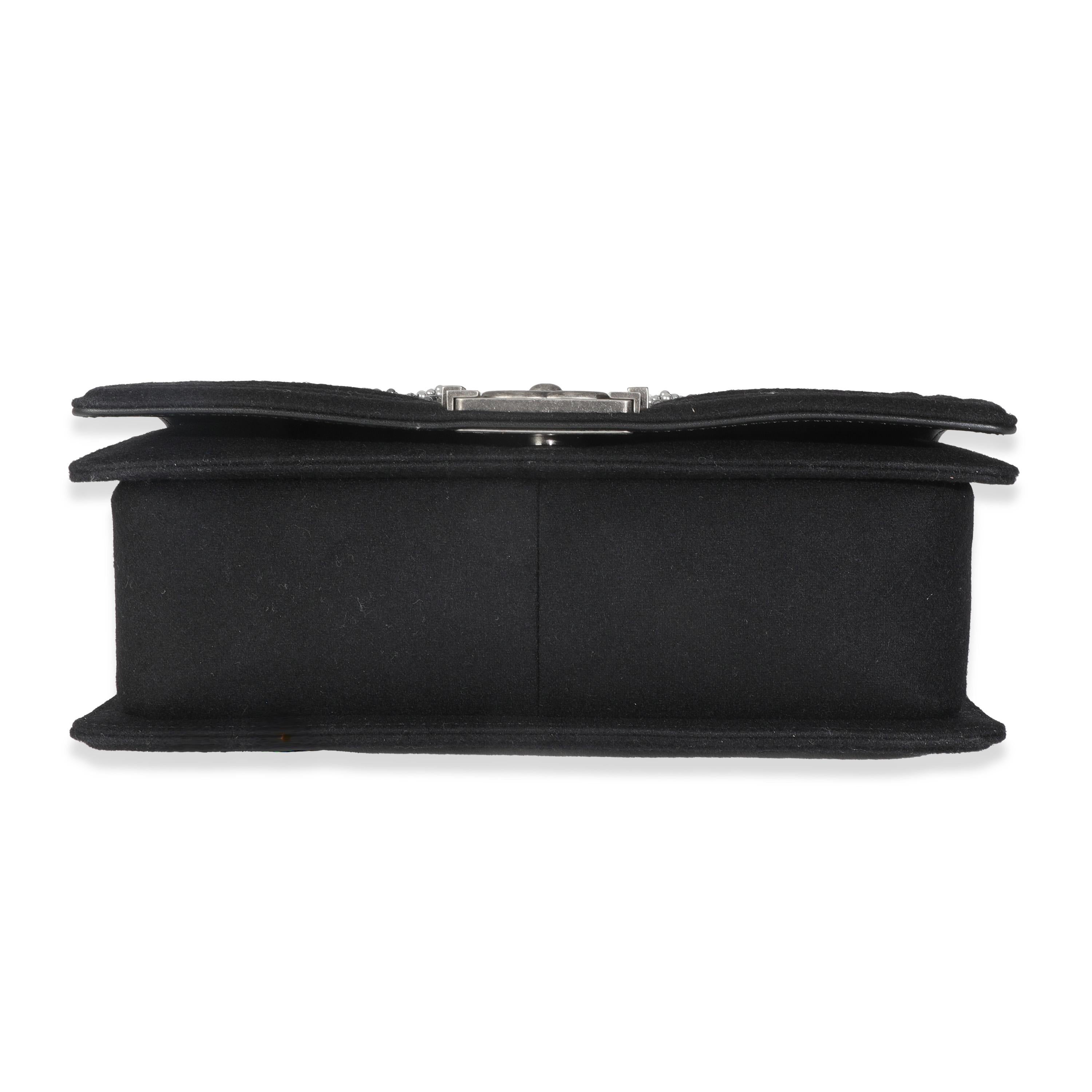 Chanel Black Jersey Strass Old Medium Boy Bag For Sale 4