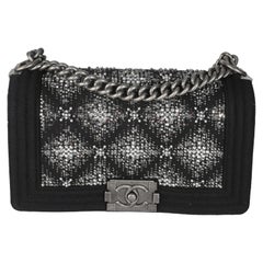 Chanel Black Jersey Strass Old Medium Boy Bag