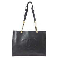 Vintage CHANEL Black Jumbo Caviar Gold Weekender Chain Shoulder Carryall Travel Tote Bag