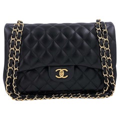 Chanel Black Jumbo Classic Double Flap Bag GHW Lambskin 64510