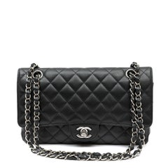 Chanel Black Jumbo Classic Double Flap Black Quilted Caviar w/Silver Hardware