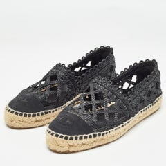 Chanel Black Jute And Canvas CC Cap Toe Espadrilles Flats Size 37