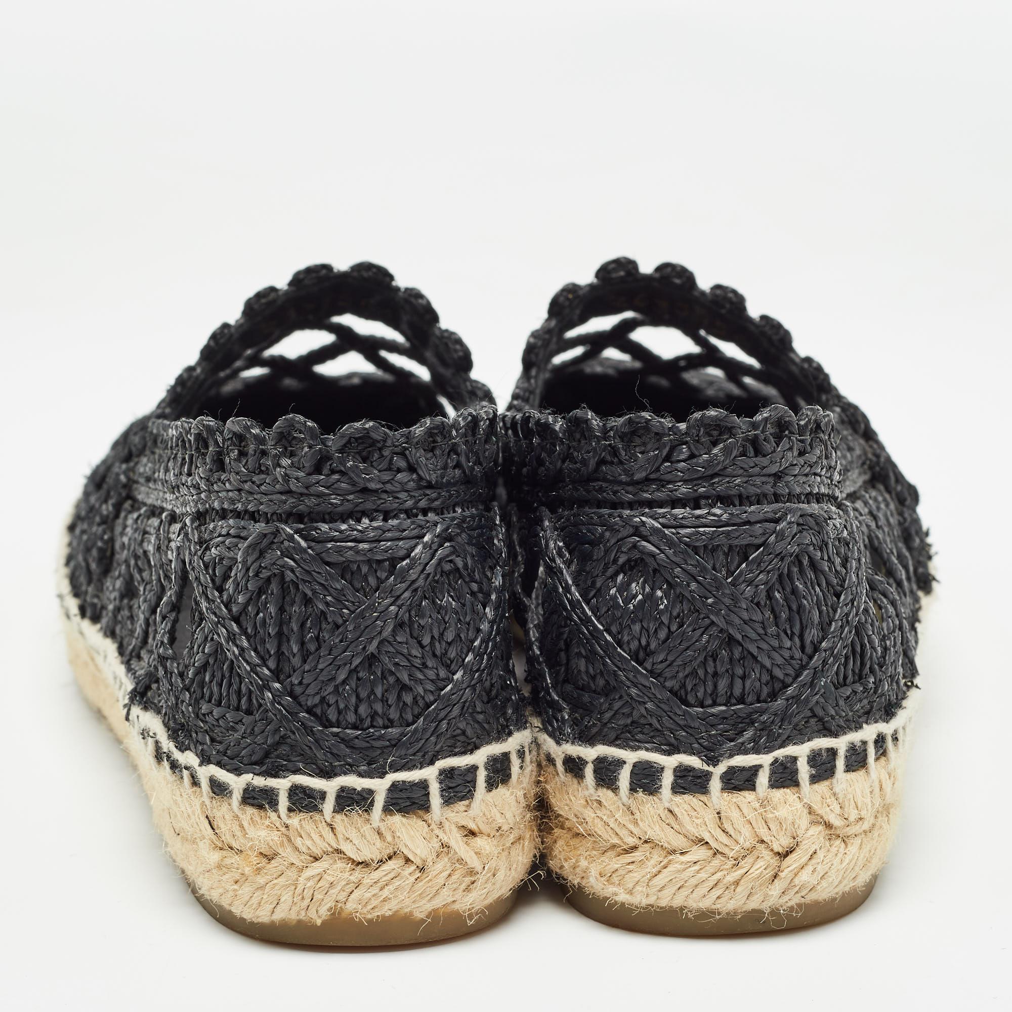 Chanel Black Jute And Canvas CC Cap Toe Espadrilles Flats Size 37 1