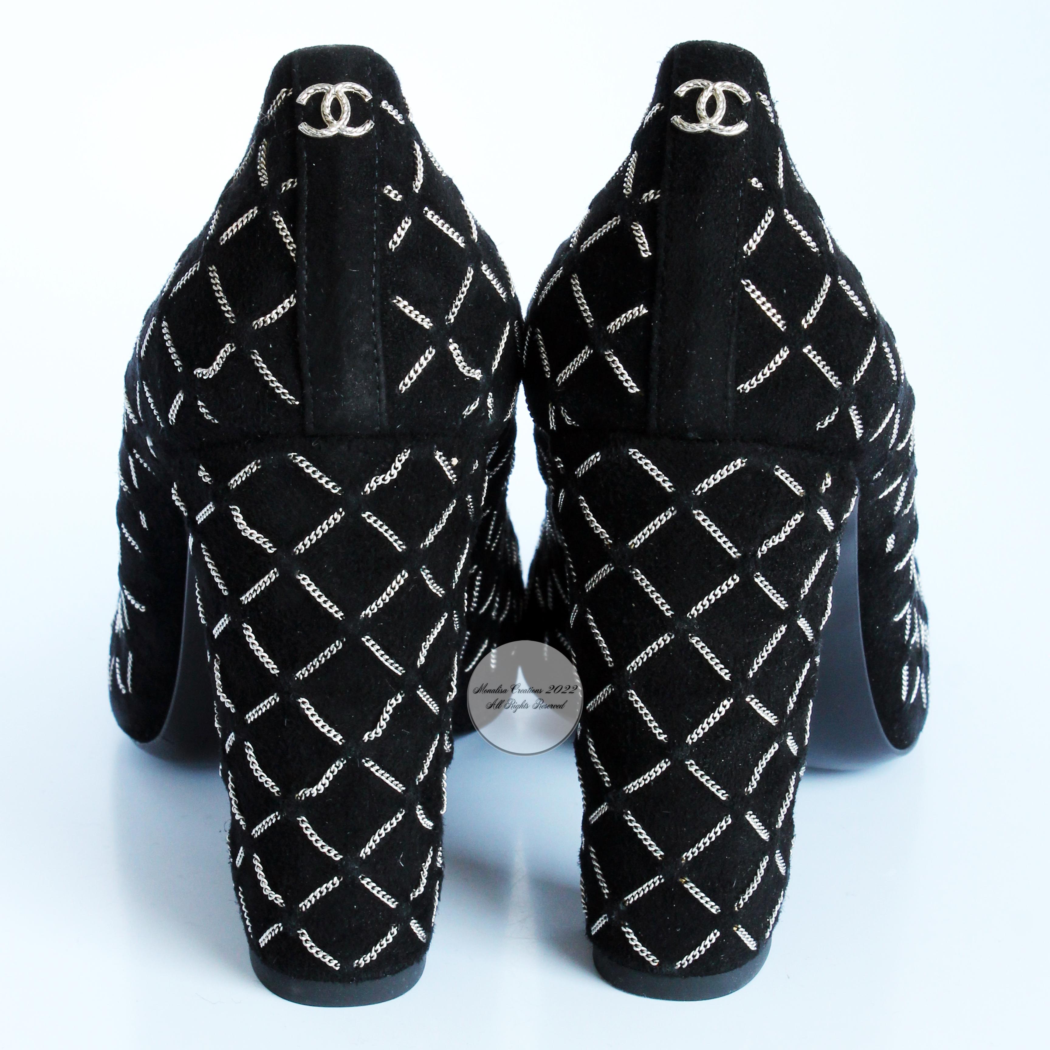 Chanel Black Kid Suede Pumps with Mini Chain CC Logo 15A Size 38.5 New + Box 2
