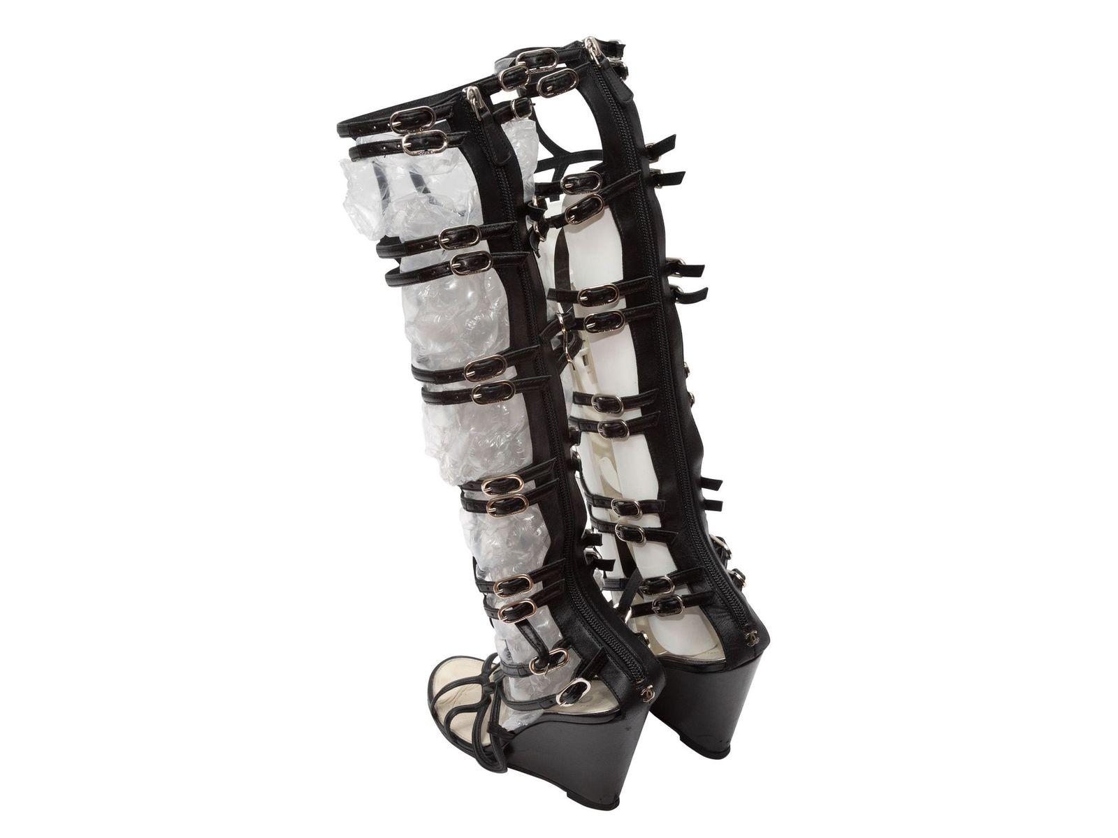 black knee high gladiator sandals