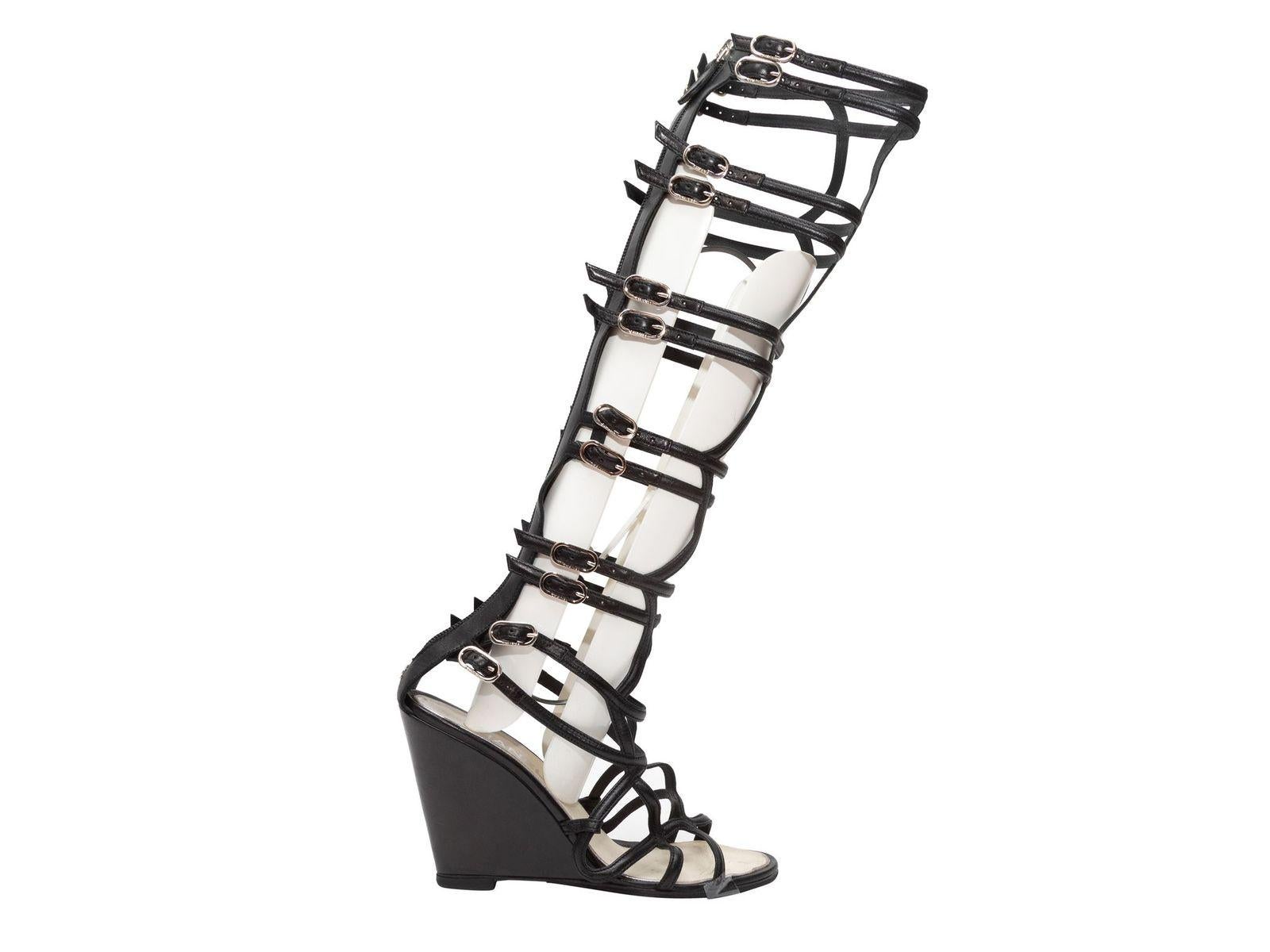 Chanel Black Knee-High Gladiator Wedge Sandals In Good Condition For Sale In New York, NY