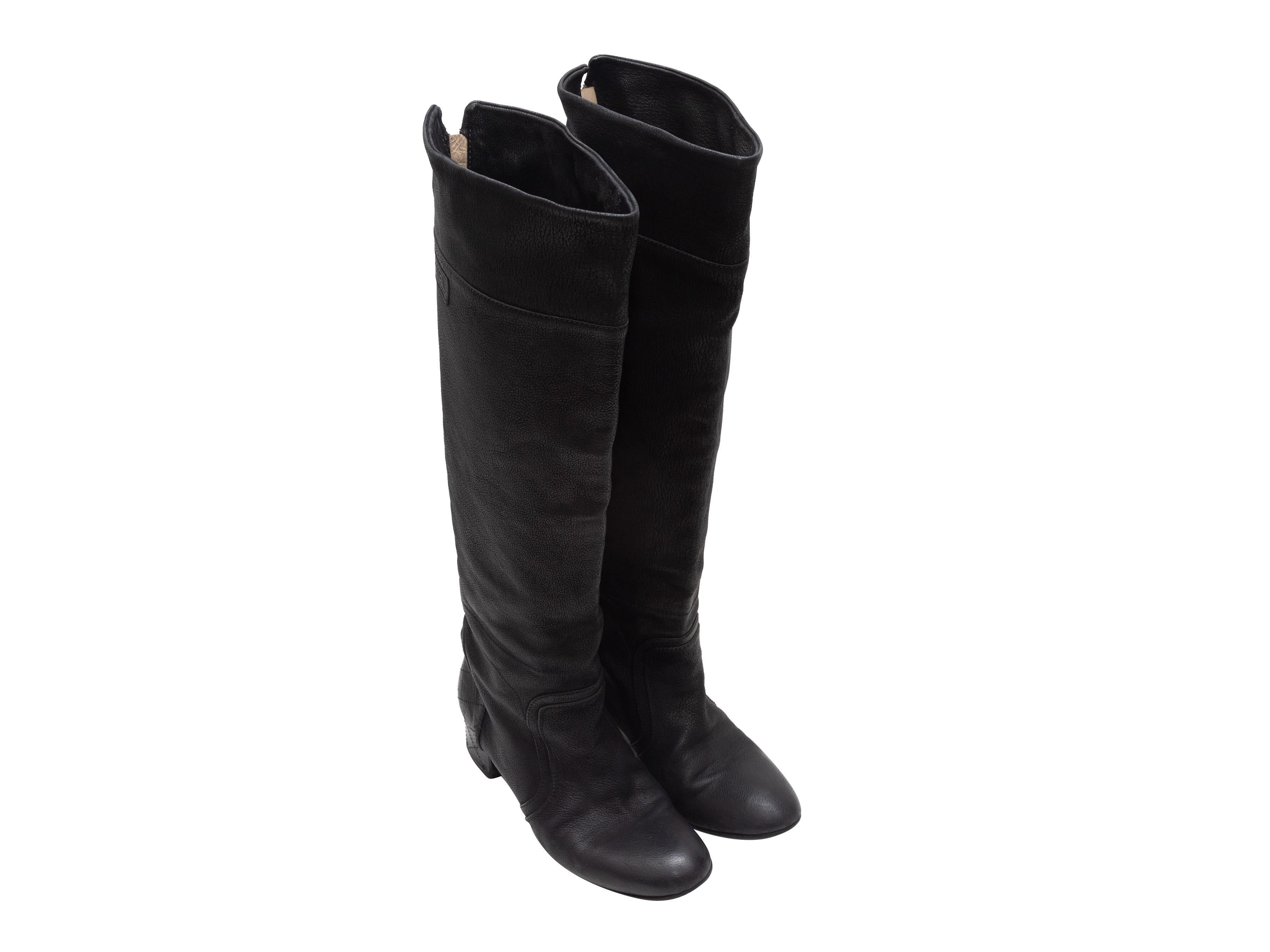 Chanel Black Knee-High Leather Boots In Good Condition In New York, NY