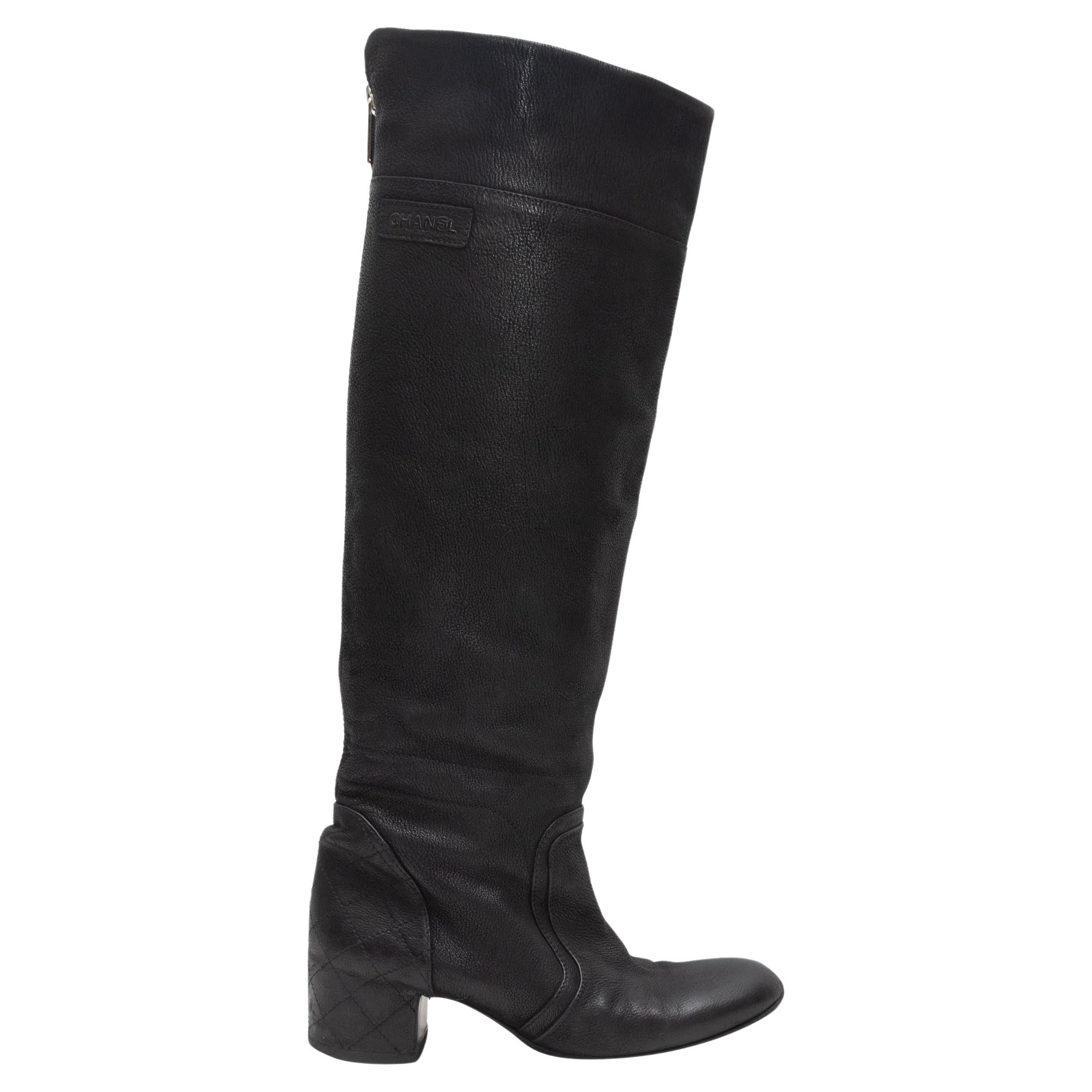 Chanel Black Knee-High Leather Boots