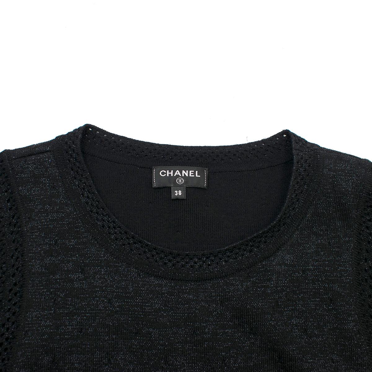 Women's Chanel Black Knit Crochet Trim Dress US 6 For Sale