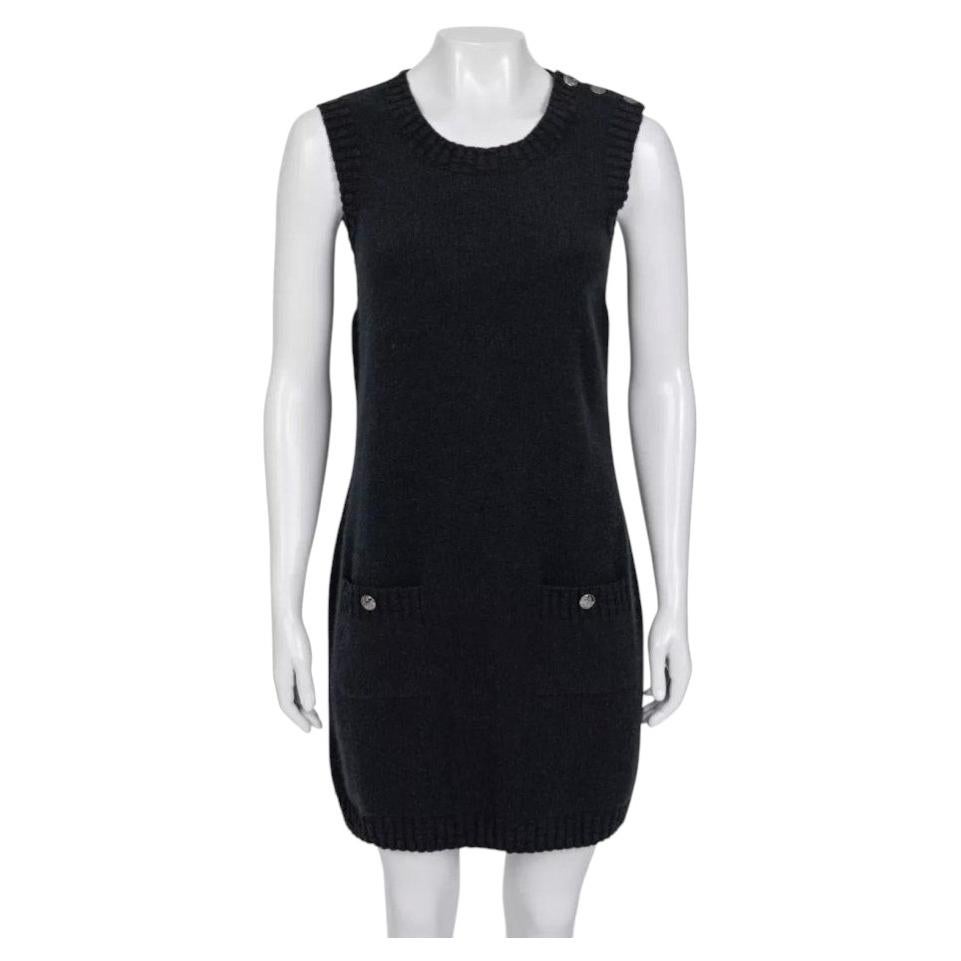 Chanel Black Knit Dress with Patch Pockets - Size FR38