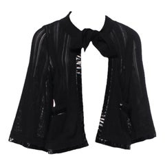 Vintage CHANEL Black Knit Jacket Cardigan with Vinyl Trimmings 40