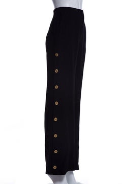 CHANEL Black Knit Pant With CC Logo Buttons Size 36