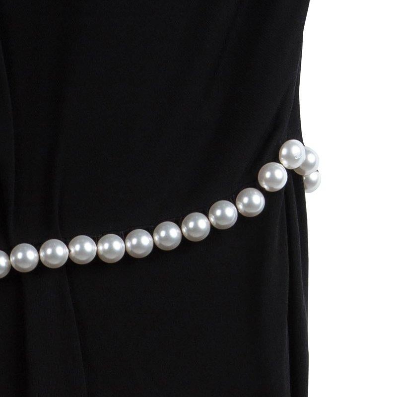 Chanel Black Knit Pearl Embellished Strapless Dress S In New Condition In Dubai, Al Qouz 2
