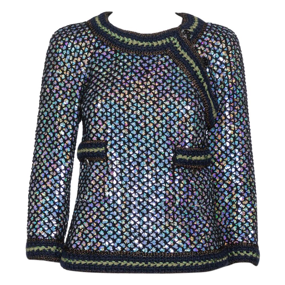 Chanel Black Knit Sequin Embellished Jacket M