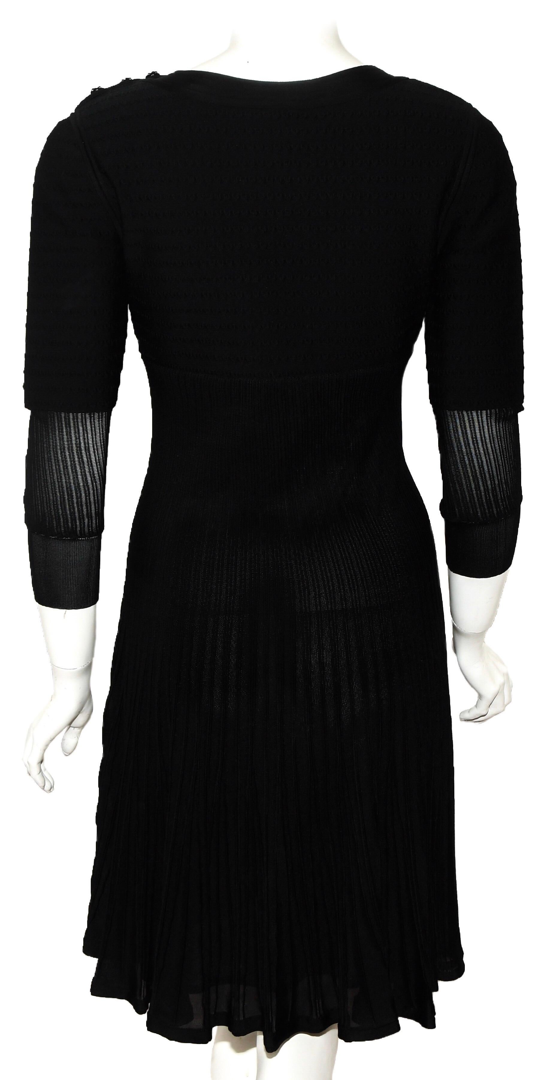 Chanel Black Knit Silk Blend Pleated Long Sleeve Dress 2009 Cruise Collection In Excellent Condition In Palm Beach, FL