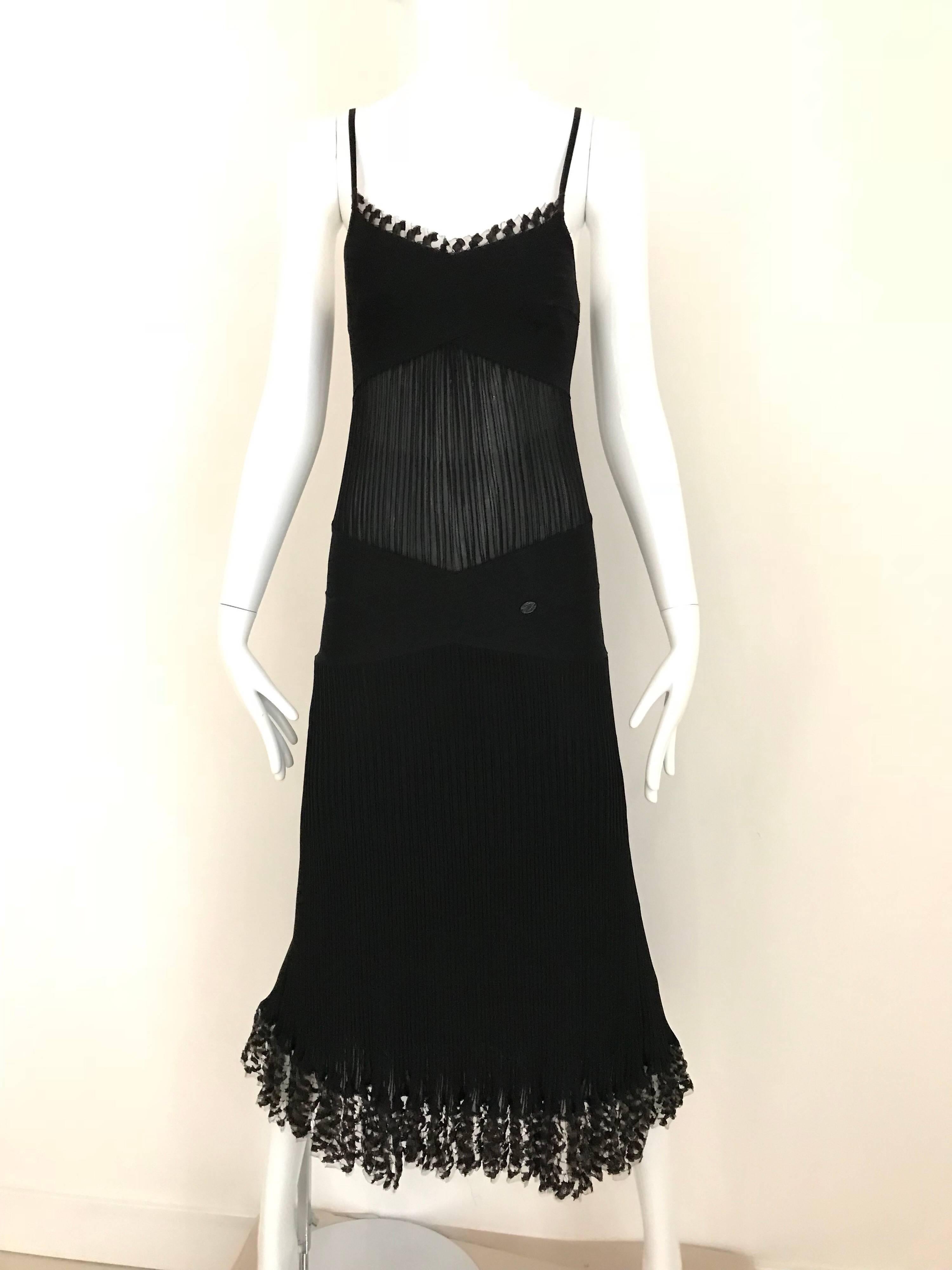 Women's CHANEL Black Knit Spaghetti Strap Cocktail Dress