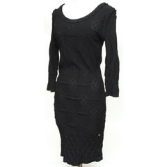 CHANEL Sweater Dress Black Knit Long Sleeve Pointelle Silver 36 Cruise 2011