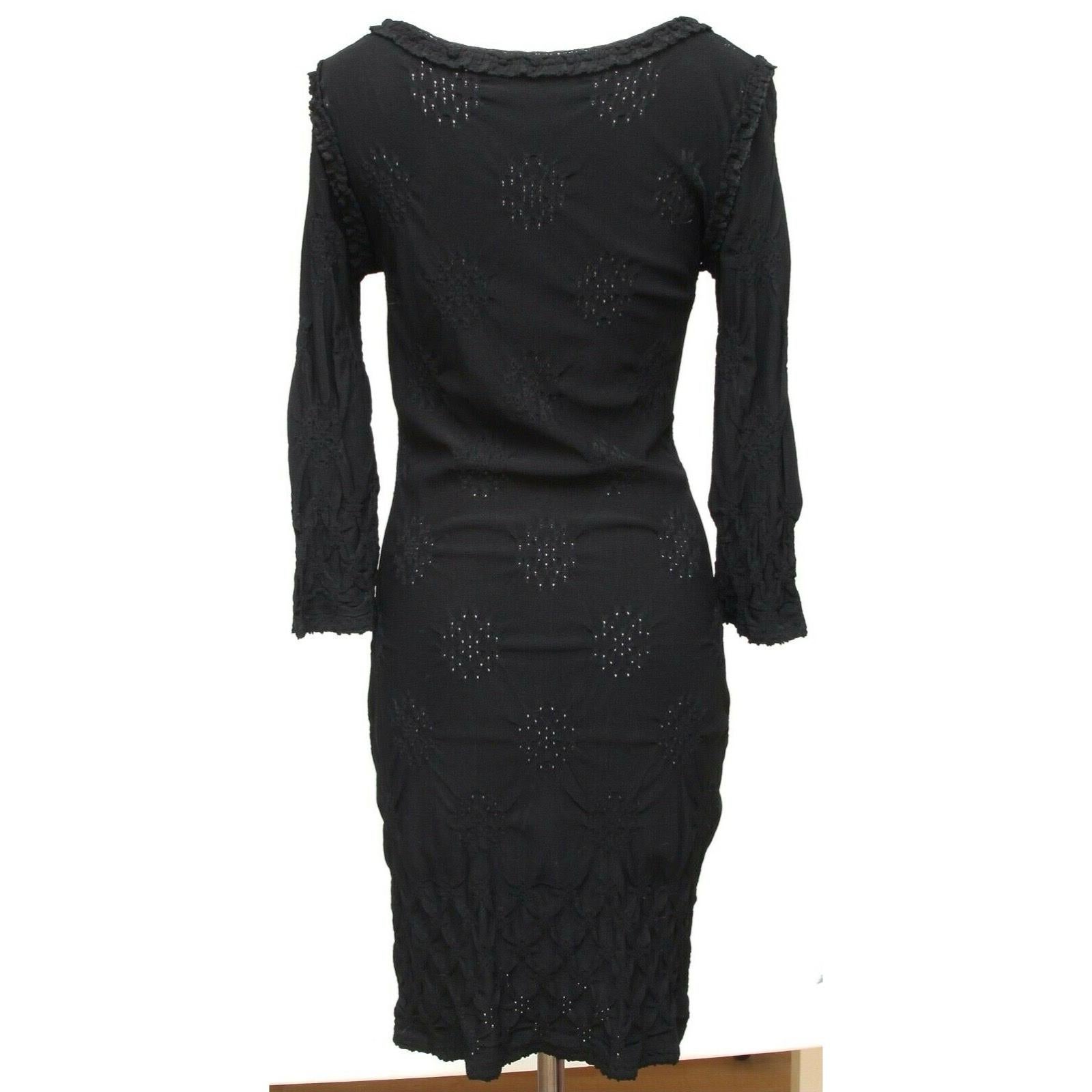 CHANEL Sweater Dress Black Knit Long Sleeve Pointelle Silver 36 Cruise 2011 For Sale 2