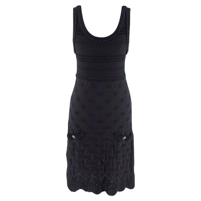 Chanel Black Knit Textured CC Scoop Neck Mini Dress - Size US 4 For ...