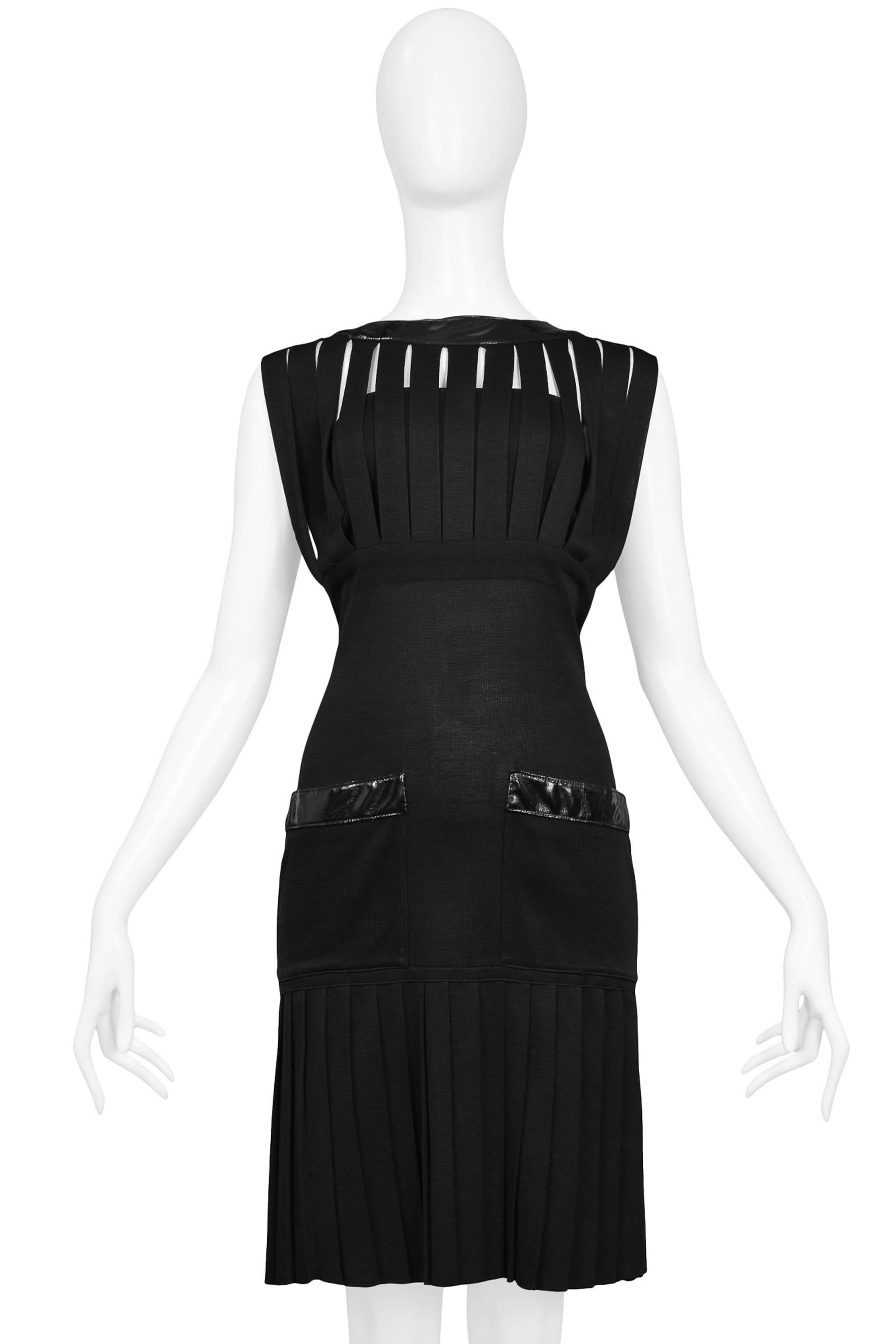 Chanel Black Knit & Wet Look Cage Dress In Good Condition For Sale In Los Angeles, CA