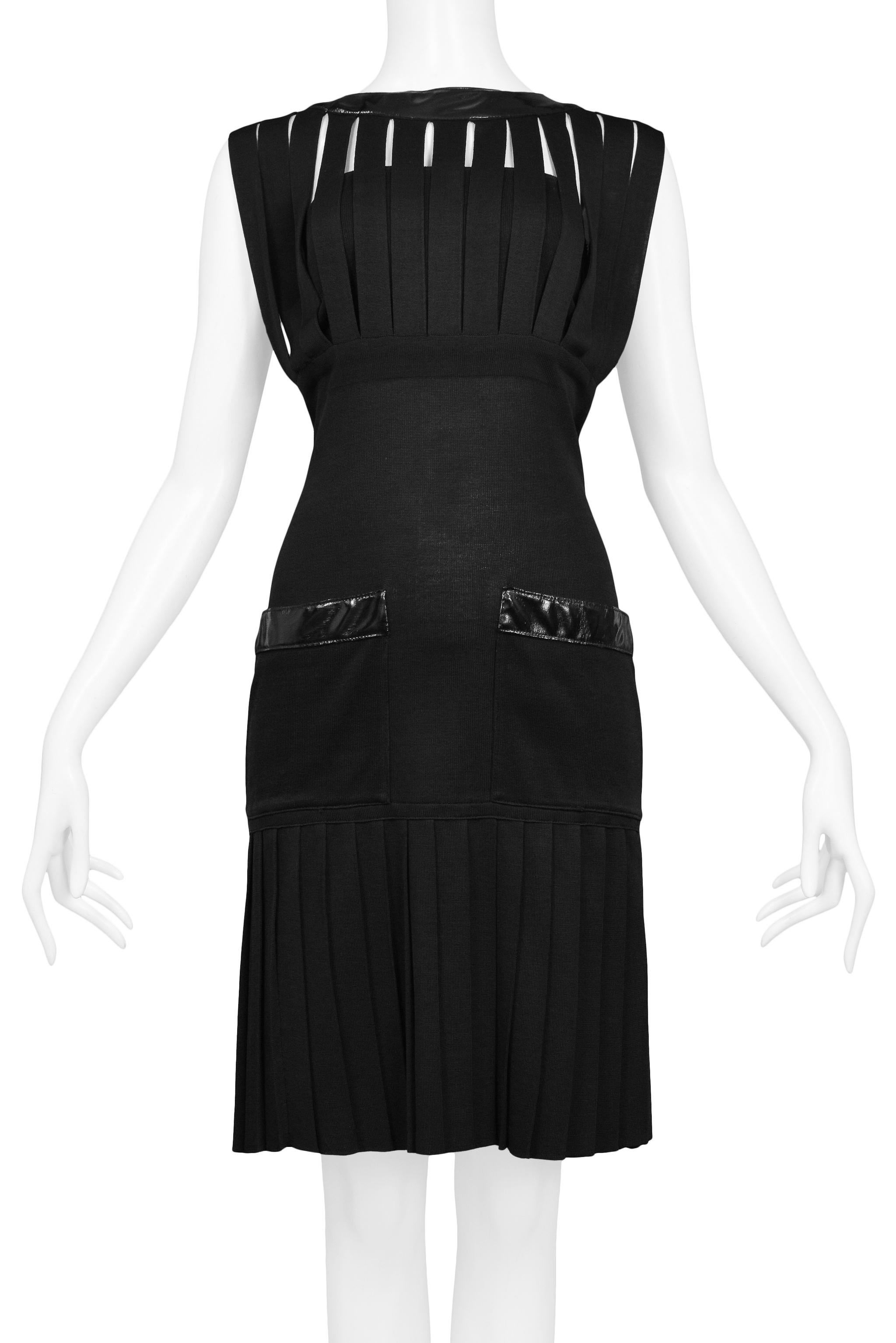 Women's Chanel Black Knit & Wet Look Cage Dress For Sale