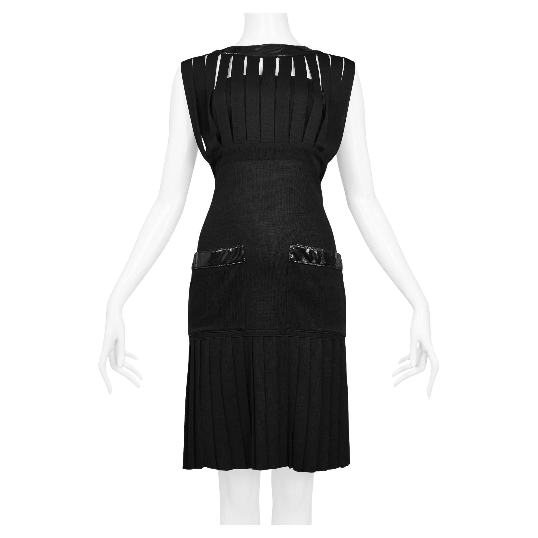 Chanel Black Knit & Wet Look Cage Dress For Sale